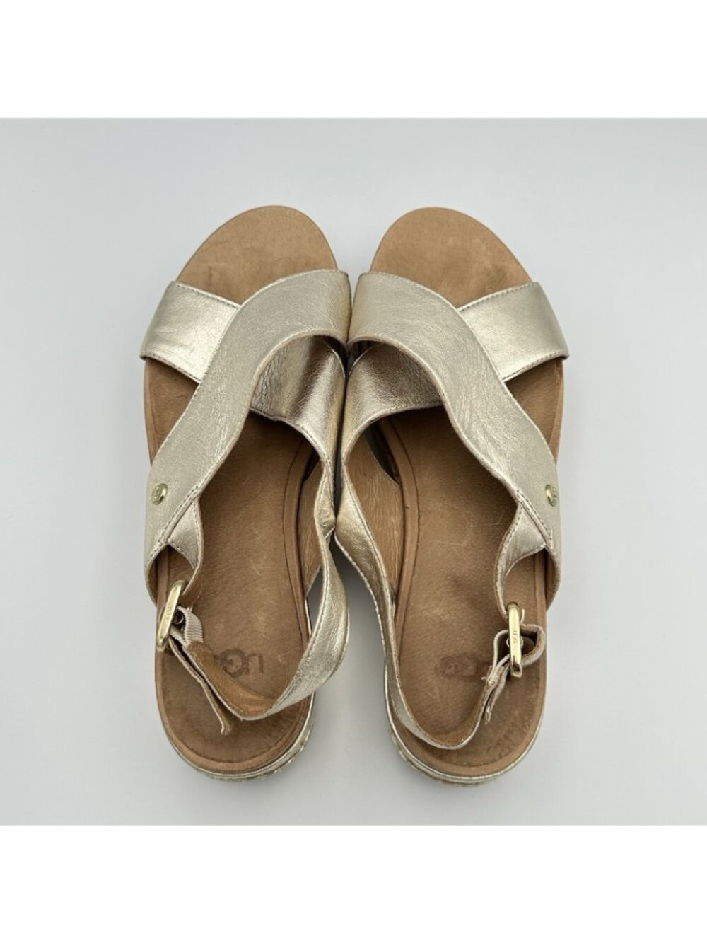 UGG Shoshana Sandals Women’s Size 8.5 Gold Leather Platform Cork Slides 1100983 - Picture 4 of 10